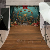 Aperturee Aperturee Winter Christmas Fair Sweep Photo Backdrop Gold Ferris Wheel with Gifts and Trees Holiday Carnival Photo Prop